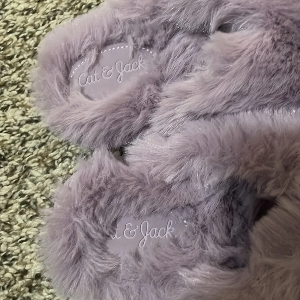 Cat and Jack Kids Faux Fur Slippers - Lavender
